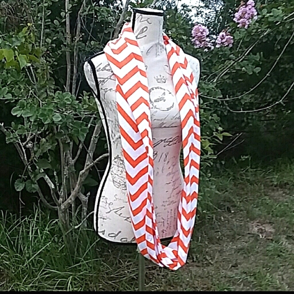 New Chevron Infinity Scarf Orange & White Icing